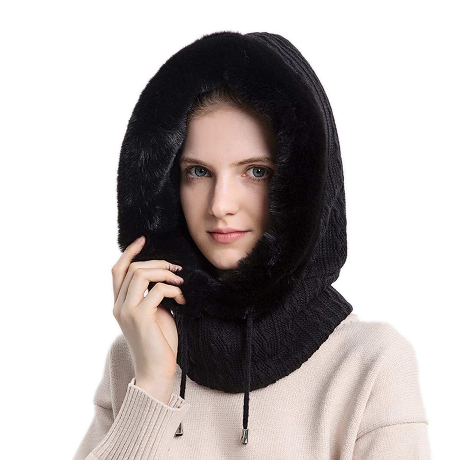 PALAY Winter Cap for Women One-piece Knitted Warm Winter Hat with Neck Warmer Hood Scarf & Mask, Fashion Snow/Wind Proof Soft Fleece Lined Scarf Hat for Outdoor Riding Skiing (Black) PALAY Winter Cap for Women One-piece Knitted Warm Winter Hat with Neck Warmer Hood Scarf & Mask, Fashion Snow/Wind Proof Soft Fleece Lined Scarf Hat for Outdoor Riding Skiing (Black)
